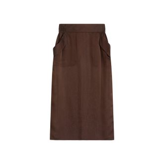 Saint Laurent Brown Silk Midi Skirt-Donna