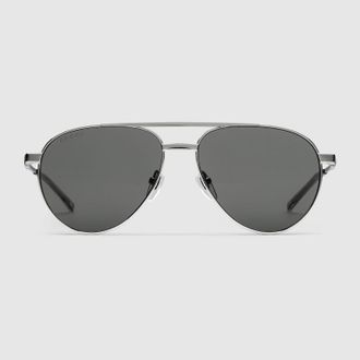 Gucci Aviator Frame Sunglasses, Silver