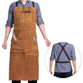OEM Delantal De Soldadura De Cuero Con 6 Bolsillos Para Herramientas, Resistente Al Calor Y A Las Llamas, 61 X 107 Cm, Ajustable De La Talla M A La Xxxl -