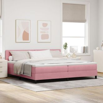 vidaXL LED Box Spring Bed with Mattress Pink 200 x 200 cm Velvet vidaXL