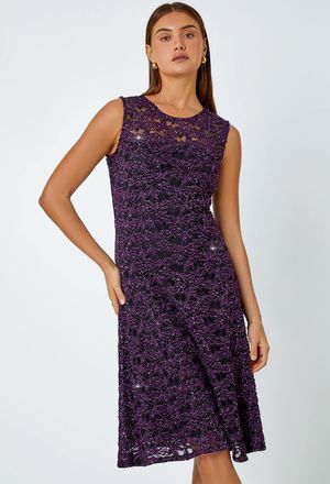 Roman Sleeveless Glitter Lace Stretch Dress