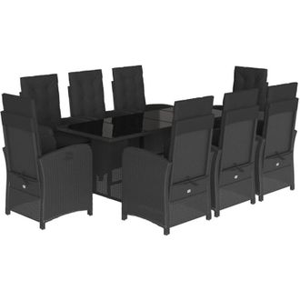vidaXL Set De Comedor De Jard&iacute;n 9 Pzas Y Cojines Rat&aacute;n Sint&eacute;tico Negro Vidaxl