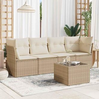 vidaXL Juego De Sof&aacute;s Jard&iacute;n Con Cojines 5 Pzas Rat&aacute;n Sint&eacute;tico Beige Vidaxl