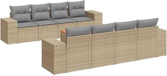 vidaXL Set De Sof&aacute;s De Jard&iacute;n 9 Pzas Con Cojines Rat&aacute;n Sint&eacute;tico Beige Vidaxl
