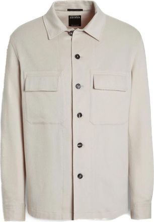 Ermenegildo Zegna Witte Cashmere Overshirt met Zakken - Heren - Zomerjassen - Wit - XL - Kasjmier - Jassen