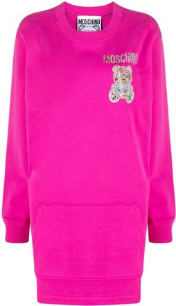 Moschino Teddy Bear-embellished sweatshirt dress - women - Organic Cotton - 38 - Pink
