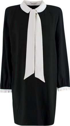 Saint Laurent Black Peter Pan Collar Mini Dress with Neck Tie Detail Size S