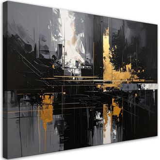 Feeby Impresi&oacute;n De Imagen Abstracci&oacute;n Moderna De Una Ciudad En Negro Y Dorado 100x70