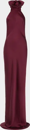 Ramy Brook Tatiana Low-Cut Halter Column Gown