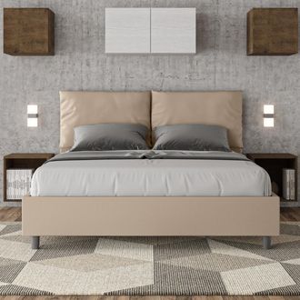 Les Tendances Les Tendances - Letto Matrimoniale Con Rete Imbottito 160x200 Similpelle Tortora Antea