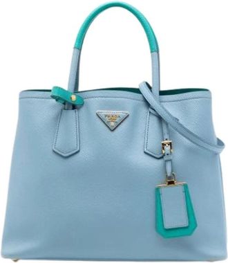 Prada Pre-owned Saffiano Satchel - Dames - Vintage Handtas - Blauw - ONE Size - Leer - Vintage