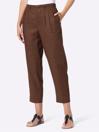 Heine Bundfaltenhose HEINE, Damen, Gr. 34, Normalgr&ouml;ssen, schoko, 55% Leinen, 45% Viskose, unifarben, Hosen Bundfaltenhose