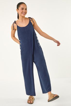 Roman Strappy Tie Button Jumpsuit