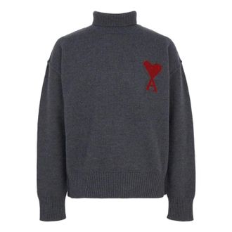 Ami Turtleneck Knitwear T-Shirt Gray UKS839-018-084