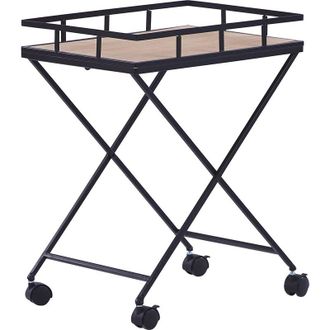 Beliani Carrito De Cocina De Metal Negro Tablero De Madera Clara 56 Cm Ruedas Industrial Moderno R&uacute;stico Leoti