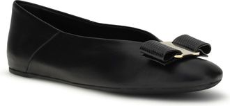 Ferragamo Womens Vara Bow Ballerinas Black Calf Leather Bos Taurus Flat Shoes