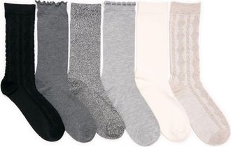 Muk Luks Whisper Soft Crew Socks 6 Pair Pack in Ebony at Nordstrom