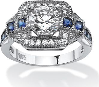 Palm Beach Jewelry 3.26 TCW Round Cubic Zirconia Square Platinum-plated Sterling Silver Halo Ring