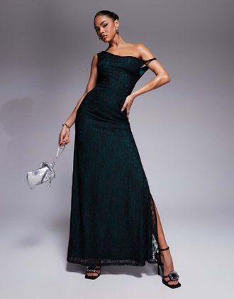 Asos lace twist shoulder maxi dress with lace up back detail and contrast lining in green