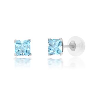 MAX + STONE 14k White Gold Square Princess Cut 4mm Gemstone Stud Earrings