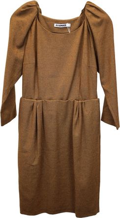 Jil Sander Puff Sleeve Knee Length in Brown Wool