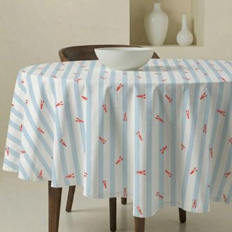 Muare Home Mantel redondo antimanchas 100% algod&oacute;n azul y blanco Di&aacute;metro 190 cm
