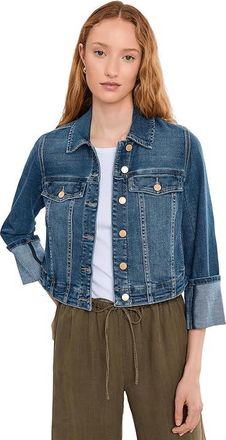 Liverpool L.A. Petite Bracelet Length High Cuff Trucker Jeans Jacket Womens Jacket West Ways : PXL, Cotton/Denim/Elastane