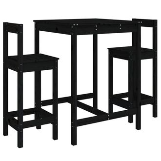 Berkfield Home 3 Piece Garden Bar Set Black Solid Wood Pine