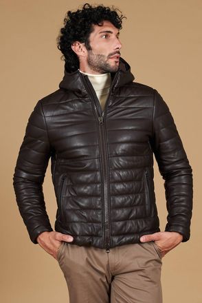 D'Arienzo Piumino in pelle marrone con cappuccio DArienzo, Seleziona Taglia 46, Colore Marrone