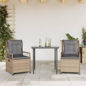 vidaXL Set Comedor De Jard&iacute;n 3 Pzas Con Cojines Rat&aacute;n Sint&eacute;tico Beige Vidaxl