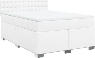 vidaXL Box Spring Bed with Mattress White 160x200 cm Faux Leather vidaXL