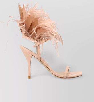 Stuart Weitzman feather embellished open toe sandals