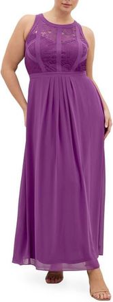 City Chic Chiffon & Lace Maxi Dress in Hollyhock at Nordstrom, Size Xxxs