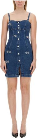 Moschino Jurk met Bedels - Dames - Korte kleedjes - Blauw - XS - Katoen - Kleedjes