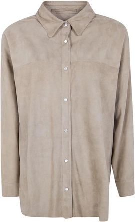 Salvatore Santoro Su&egrave;de Blouse met Knopen - Dames - Overhemden - Grijs - XS - Su&egrave;de - Overhemden