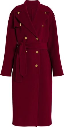 Alberta Ferretti Double-Breasted Long Coat with Cape Overlay Detail