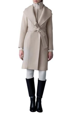 Mackage Norita Belted Double Face Wool Coat with Wool Blend Bib in Trench at Nordstrom, Size X-Large