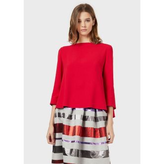 Emporio Armani Womens Emporio Armani Relaxed Fit Long Sleeve Boat Neck Blouse in Coral Red - Size 8 UK