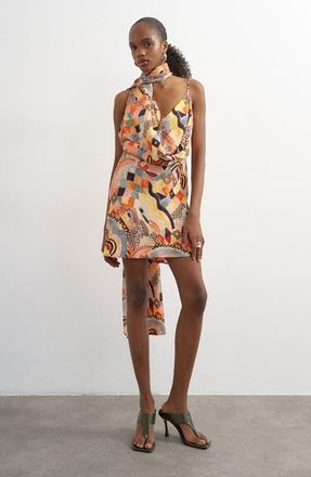 Topshop Draped Scarf Neck Minidress in Pink at Nordstrom, Size 14