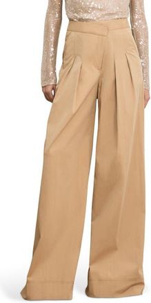 Veronica Beard Heron Pleated Wide Leg Pants in Khaki at Nordstrom, Size 16