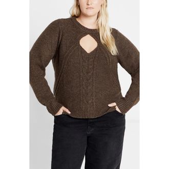 City Chic Salem Cutout Sweater in Chocolate at Nordstrom, Size Xxs