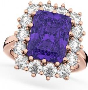 Allurez Emerald Cut Tanzanite & Diamond Lady Di Ring 14k Rose Gold (5.68ct)