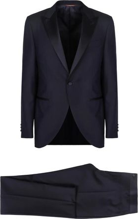 Canali Wollen pak met satijnen reverskraag - Heren - Business pakken - Blauw - M - Wol - Kostuums
