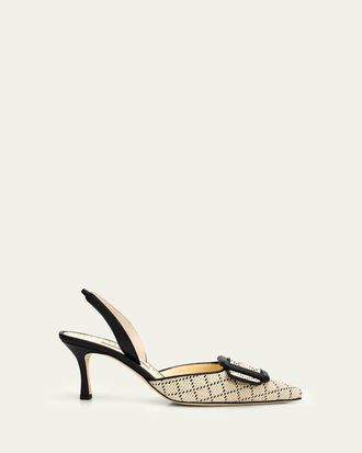 Manolo Blahnik 70mm Mayslibi Raffia Slingback Pumps