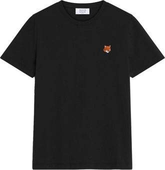 Maison Kitsun&eacute; Zwarte Fox Head Patch T-shirts en Polos - Dames - T-shirts - Zwart - XS - Katoen - Tops