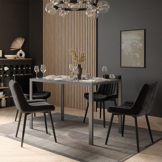 Vicco Set De Mesa De Comedor Grand, Gris, 120 X 70 Cm Con 4 Sillas (negras), Vicco