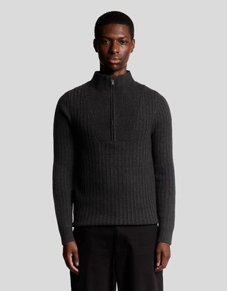 Lyle & Scott Lyle And Scott Mens Lambswool Blend Ribbed 1/4 Zip Jumper - Black - Size: 36