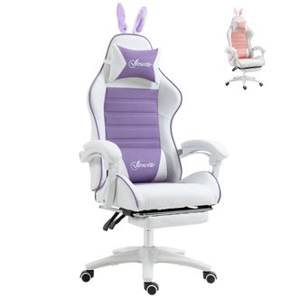 Vinsetto Purple Racing Style Gaming Chair with Footrest Removable Rabbit Ears | TJ Hughes