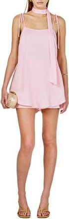 endless rose Tie Strap Belted Satin Romper in Baby Pink at Nordstrom, Size X-Small