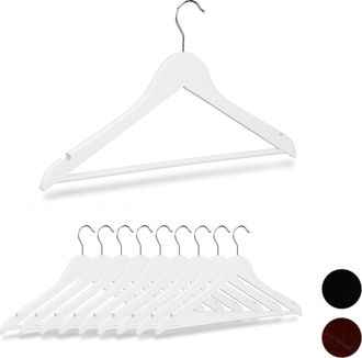 Relaxdays 30 X Perchas Ropa Madera, Ranuras, Barra Pantal&oacute;n, Gancho Giratorio 360&deg;, Colgadores Madera, 44,5 Cm De Ancho, Blanco